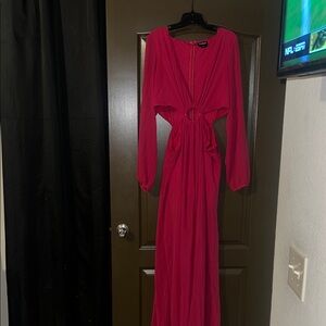 Bebe  Pink-Red maxi romper with front slits
